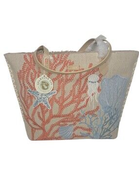 Spartina 449 Ogeechee Sea Life Coral Jute And Cotton Large Beach Tote NWT